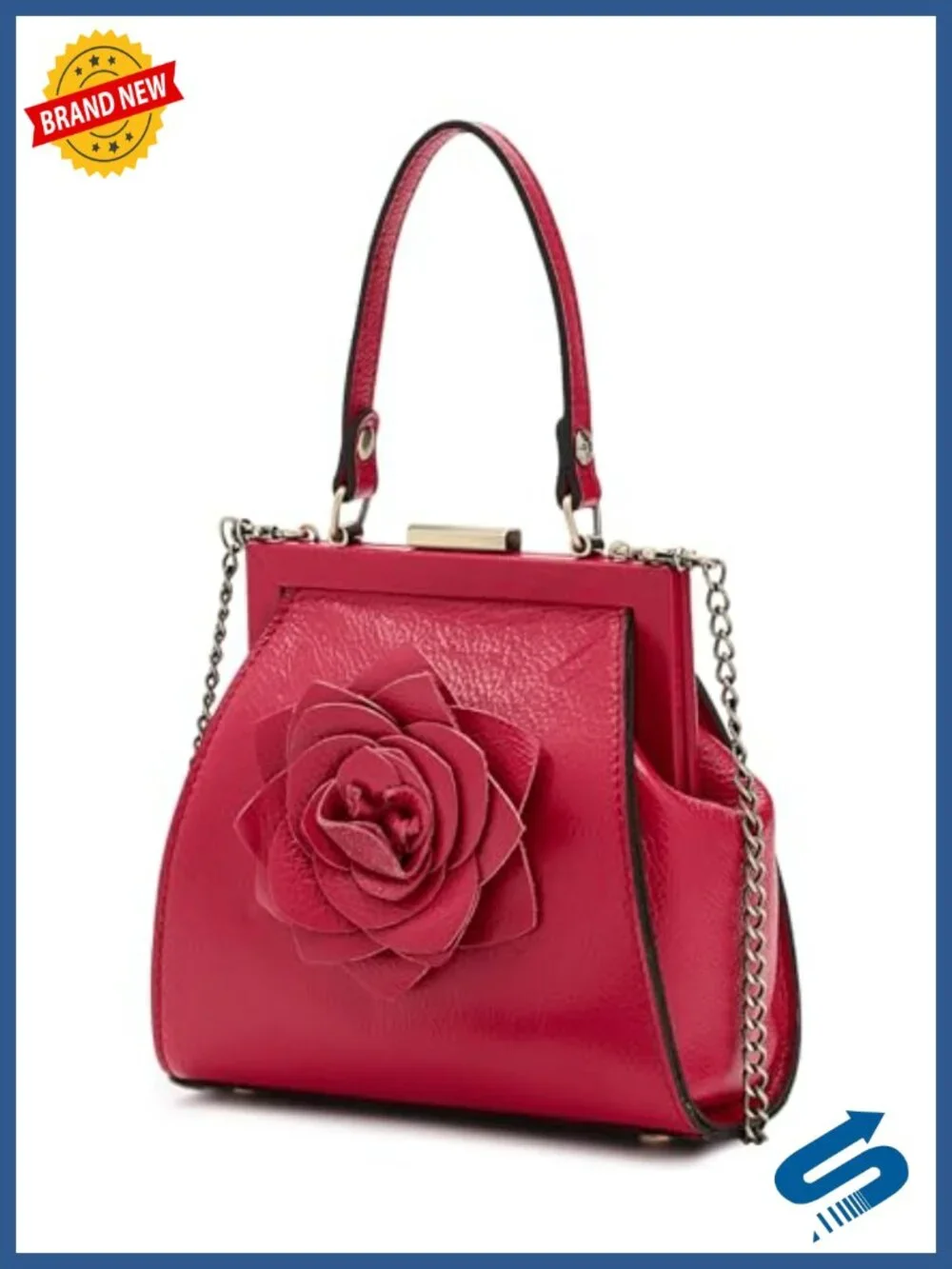 Vintage Frame Satchel with Floral Pattern, Leather, Crossbody Strap